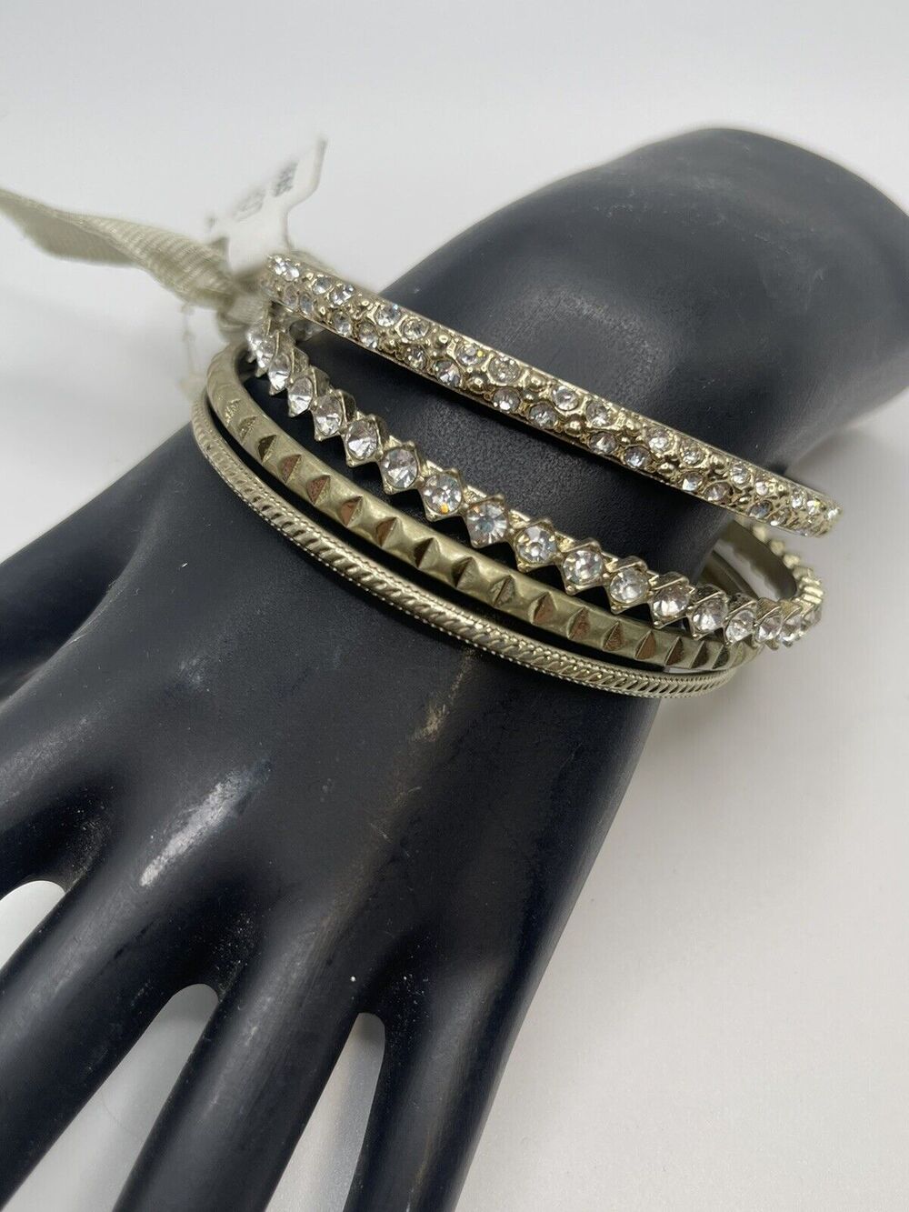 Ann Taylor Loft 4 Piece Gold Tone & Rhinestone Bangle Bracelet Set New